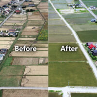 圃場整備工事の施工前と完成を比較