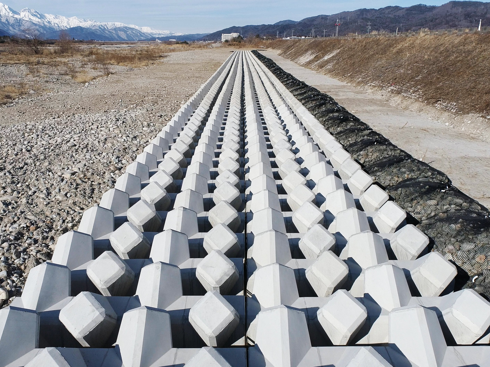 据え付けられた根固めブロック